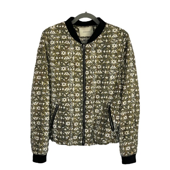 Maison Scotch Silk Blend Quilted Bomber Jacket Animal Print Geometric Medium - Picture 1 of 9